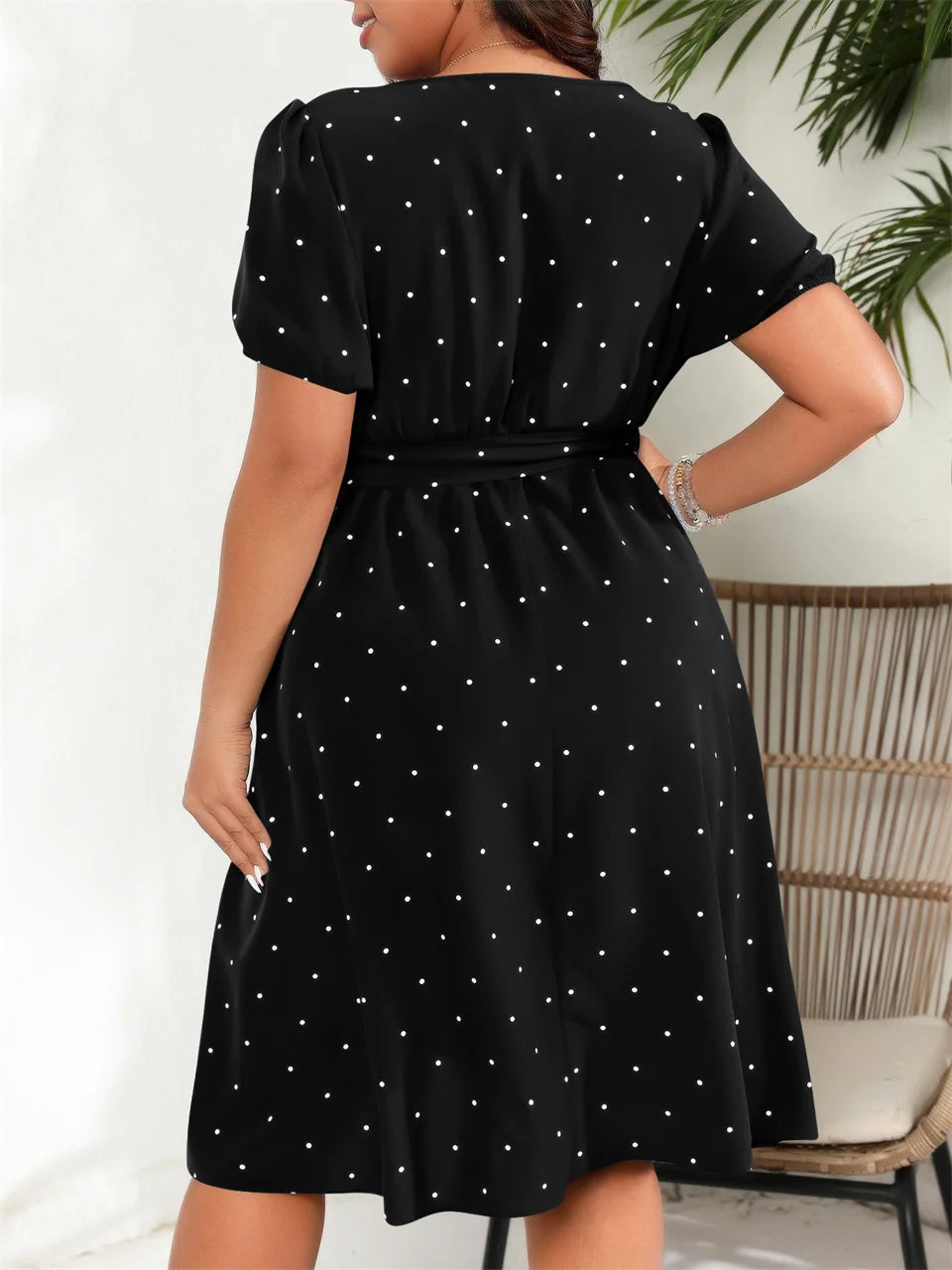 Polka-Dot Square-Neck Midi Dress
