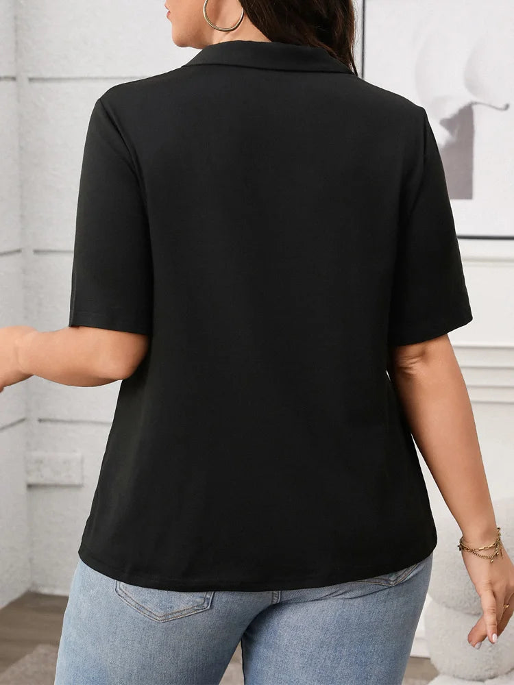 Geometric-Panel Polo-Collar Top