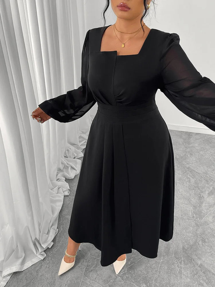 Square-Neck Pleated Maxi Dress
