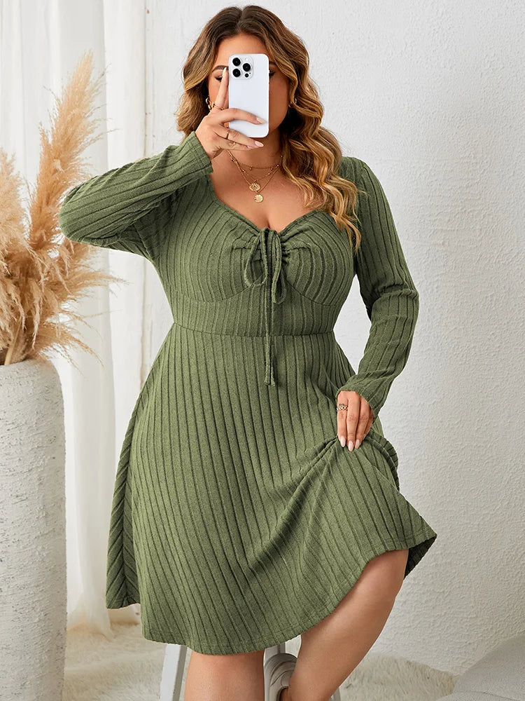 Ribbed Tie-Front Skater Dress