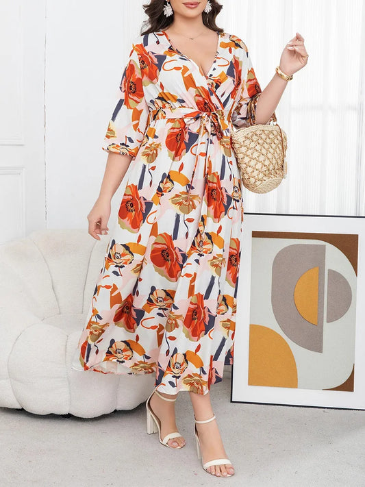 Poppy-Print Wrap Maxi Dress