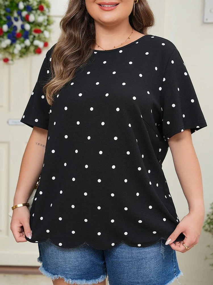Polka-Dot Scallop-Hem Tee