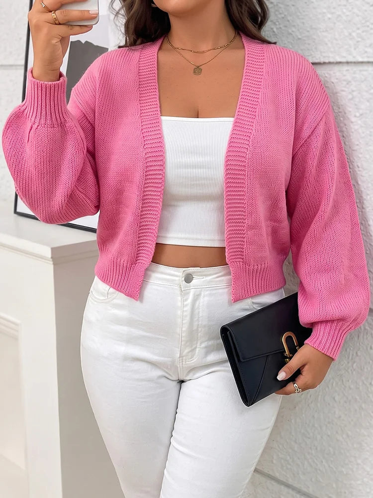 Open-Front Cropped Knit Cardigan