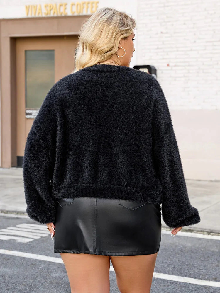 Fuzzy Open-Front Balloon-Sleeve Jacket