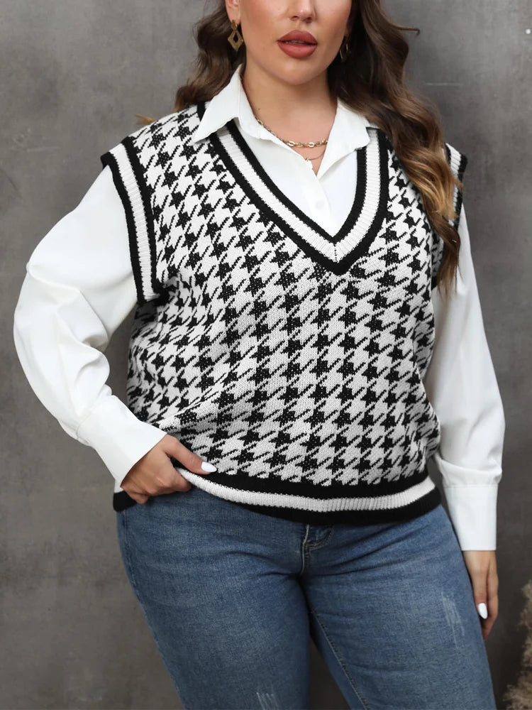 Houndstooth V-Neck Sweater Vest