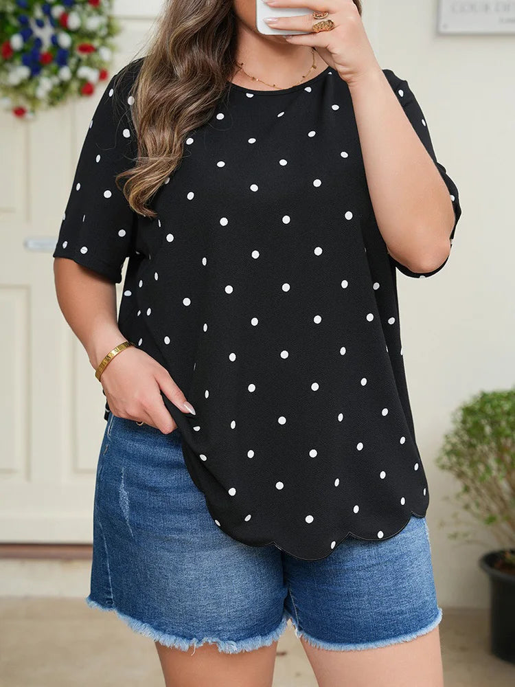 Polka-Dot Scallop-Hem Tee
