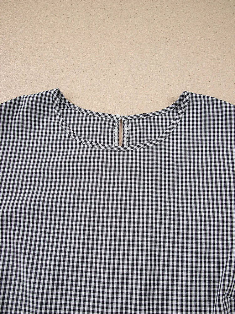 Gingham Bow-Sleeve Blouse