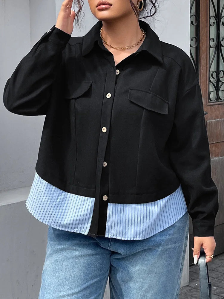 Layered-Hem Cropped Shirt Jacket