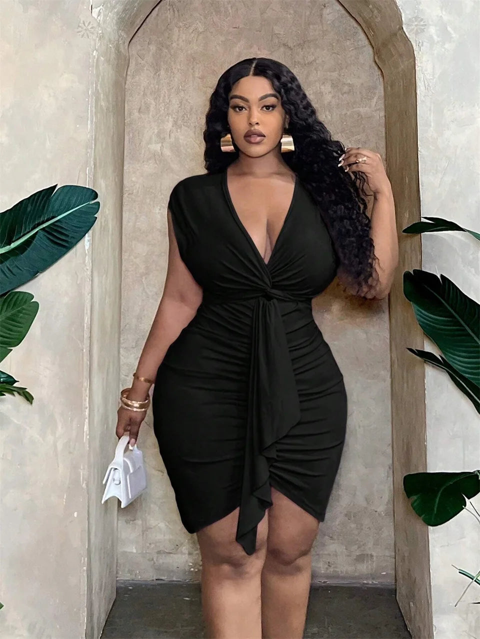 Ruched Twist-Front Mini Dress