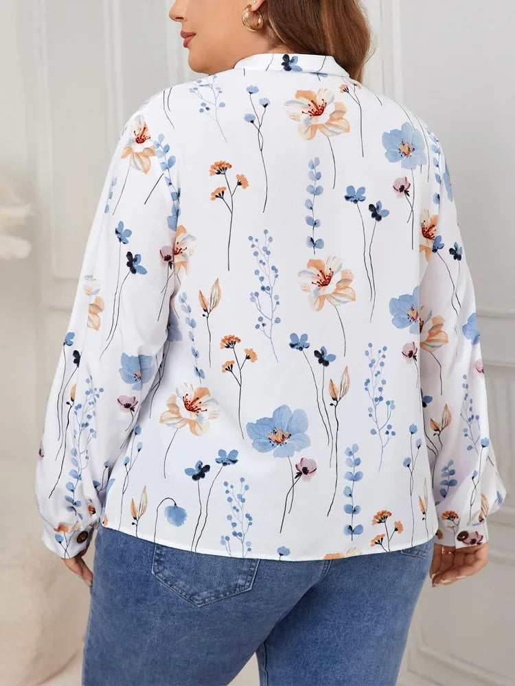 Floral Asymmetric-Button Blouse