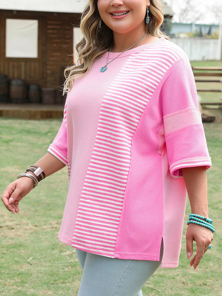 Colorblock Stripe Waffle-Knit Top