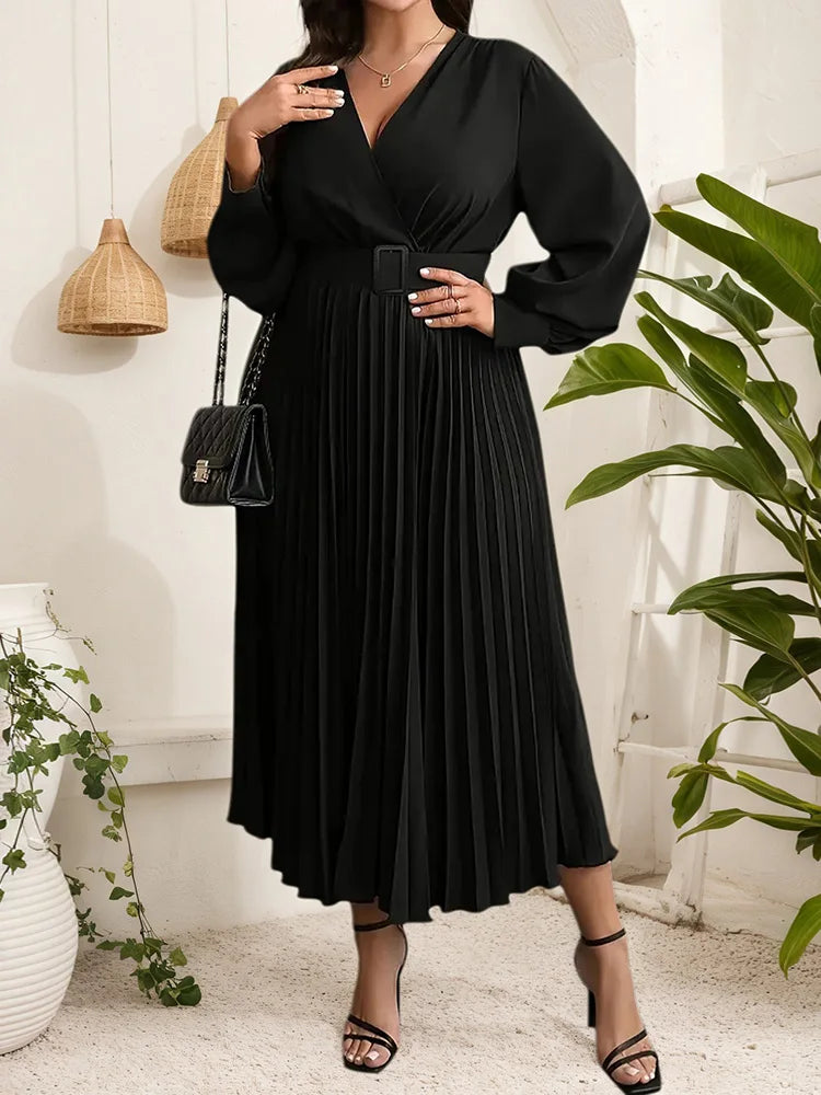 Pleated Wrap Belted Maxi Dress
