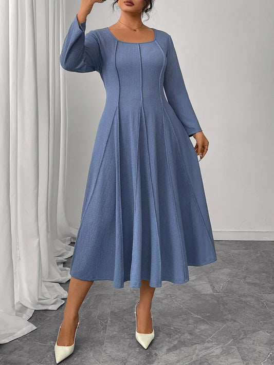 Paneled Square-Neck Midi Dress