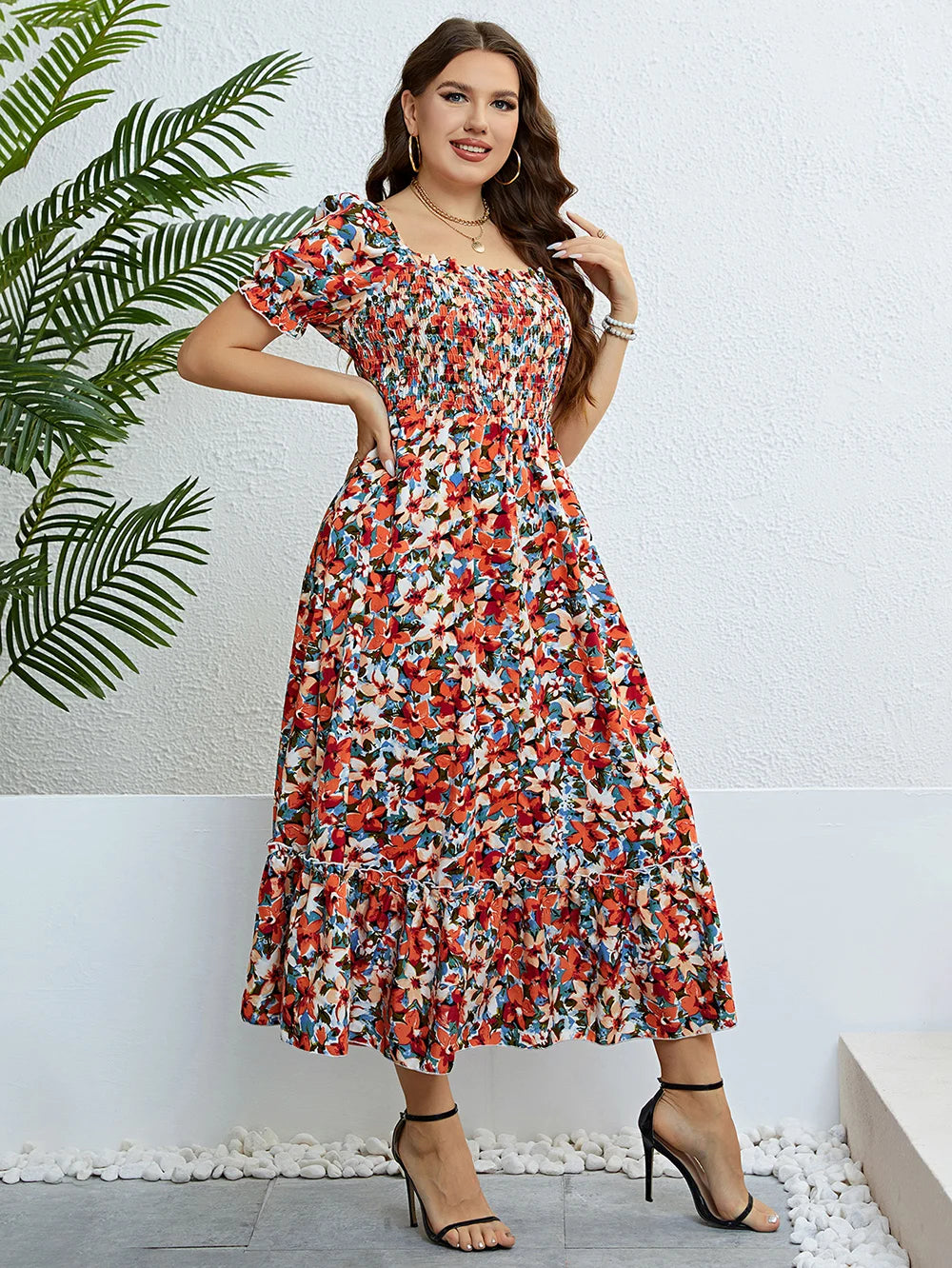 Floral Smocked-Bodice Maxi Dress