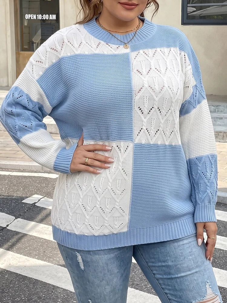 Colorblock Openwork Patchwork Sweater
