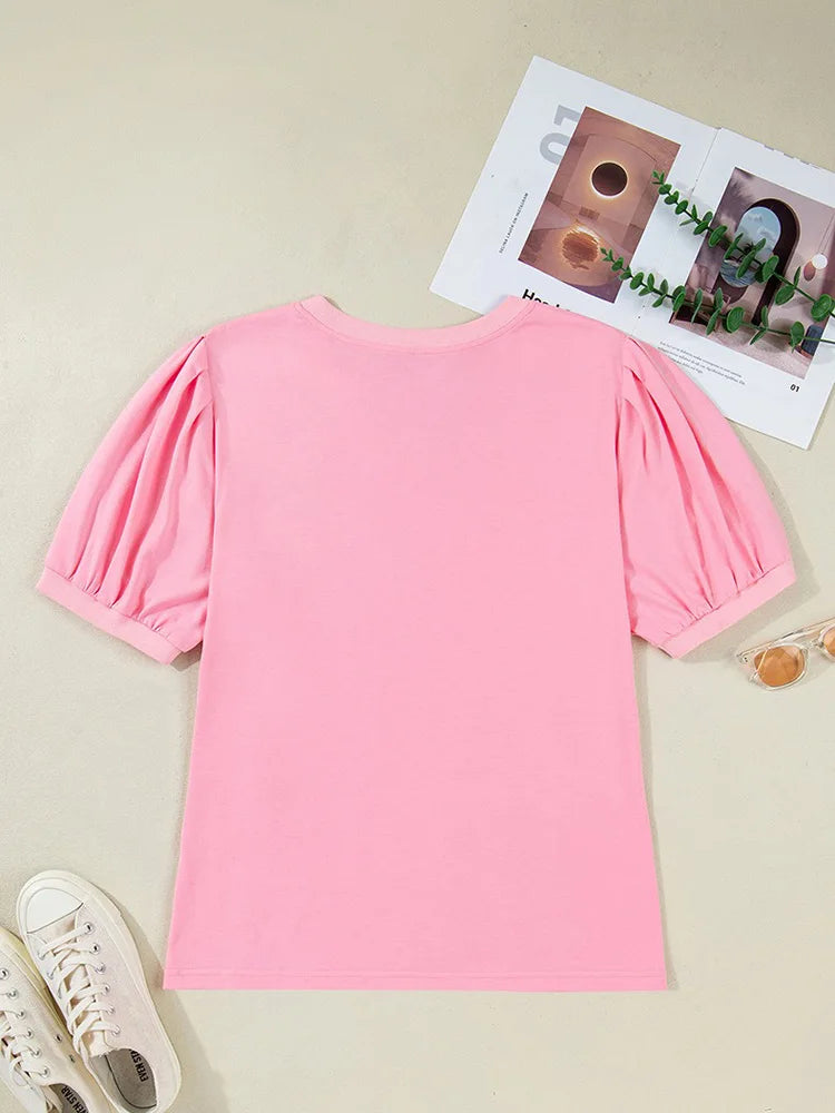 V-Neck Puff-Sleeve Blouse