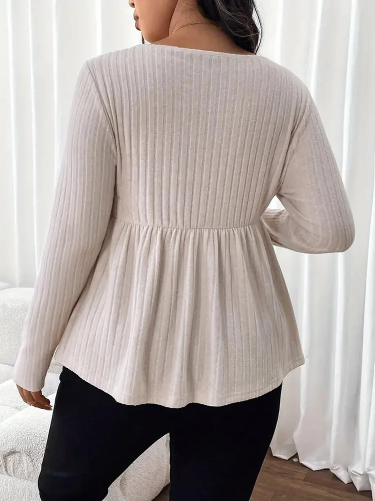 Sweetheart-Neck Ribbed Peplum Top