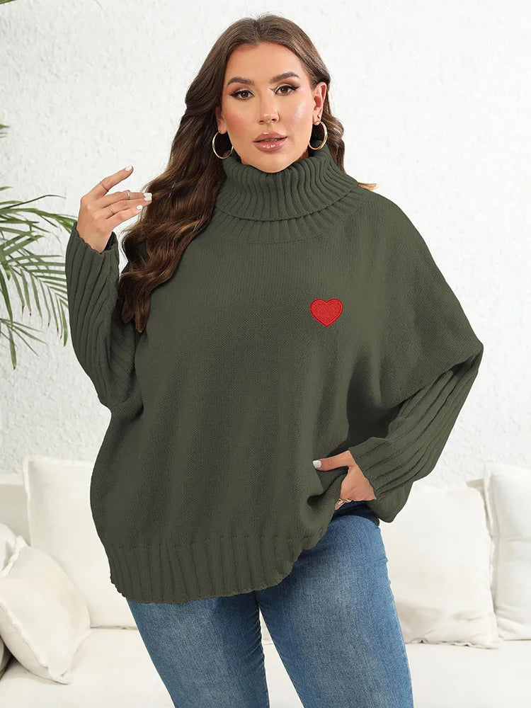 Heart-Appliqué Ribbed-Sleeve Turtleneck Sweater