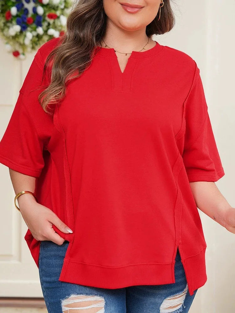 Split-Neck Side-Slit Relaxed Top