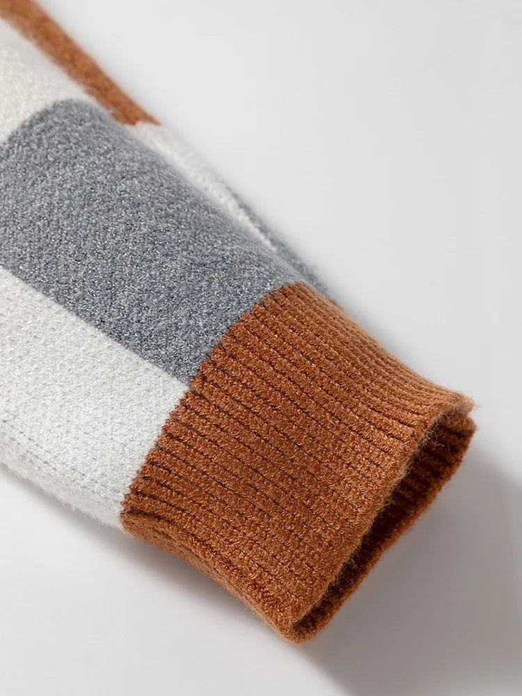 Colorblock Check Crew-Neck Sweater