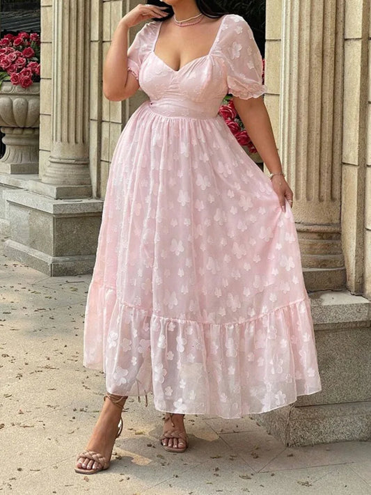 Butterfly-Appliqué Sweetheart Maxi Dress