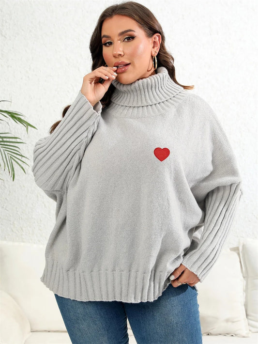 Heart-Appliqué Ribbed-Sleeve Turtleneck Sweater