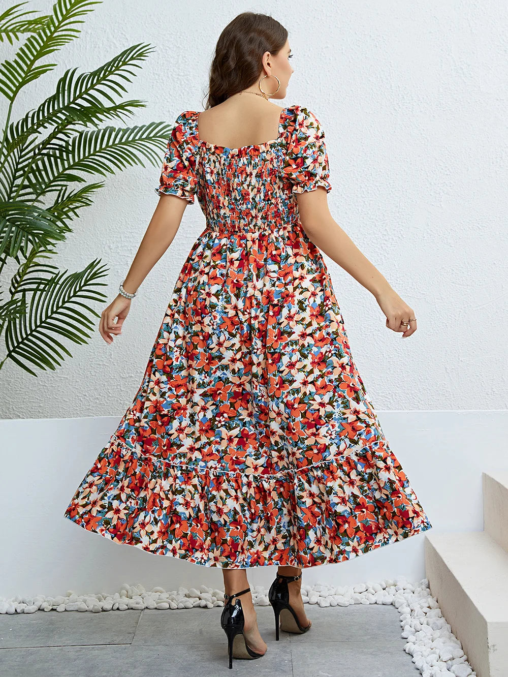 Floral Smocked-Bodice Maxi Dress