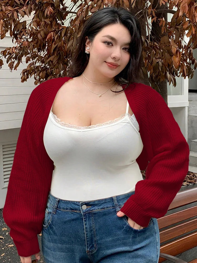 Balloon-Sleeve Open-Front Cropped Cardigan