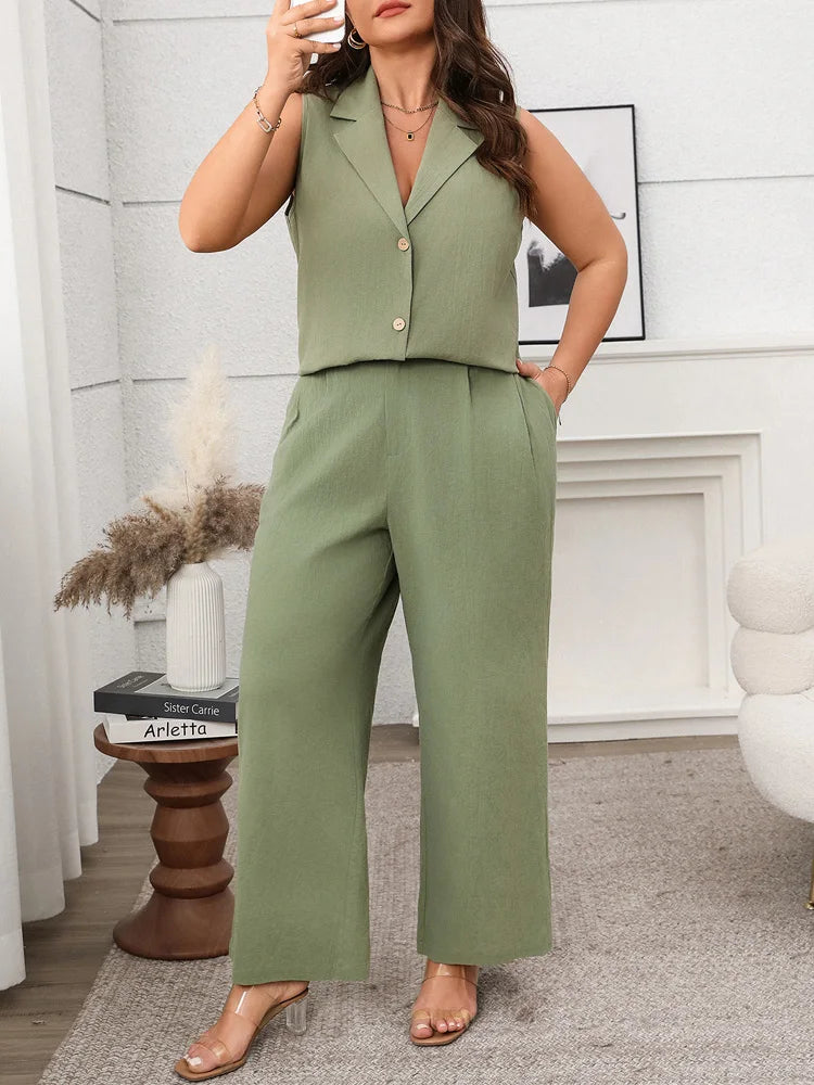 Sleeveless Lapel Vest & Wide-Leg Pants Set