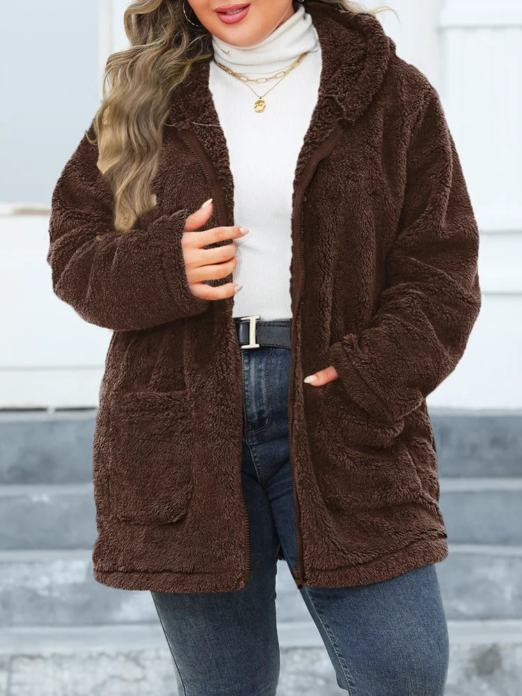 Fuzzy Hooded Zip Longline Coat
