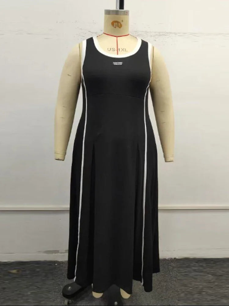Contrast-Trim Sleeveless Maxi Dress