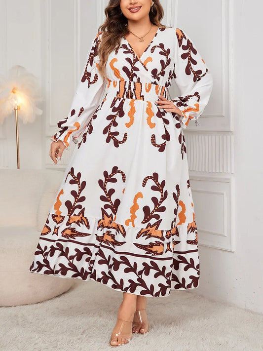 Abstract Smocked-Waist Maxi Dress