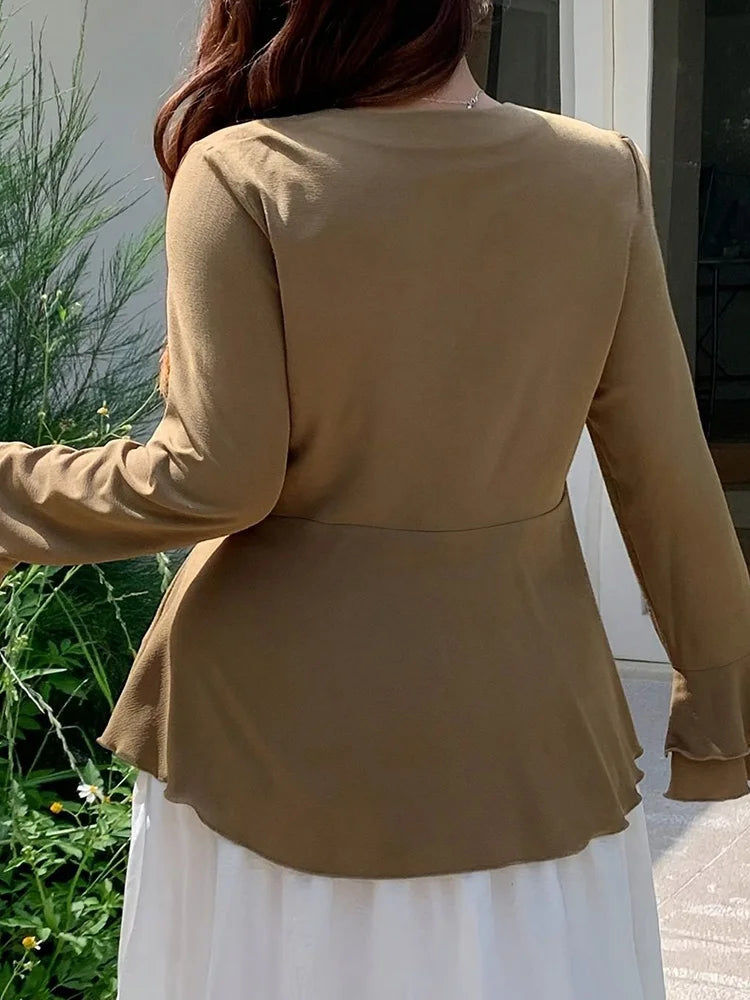 Triple-Tie Flared-Sleeve Peplum Top