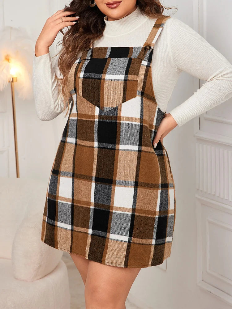 Plaid Pocketed Pinafore Mini Dress