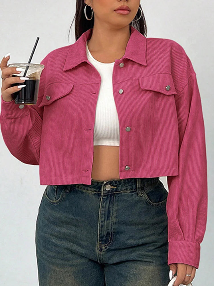 Textured Cropped Pocket Shirt Jacket