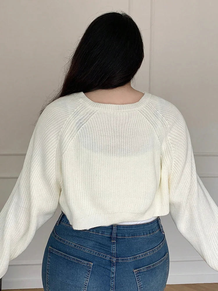 Balloon-Sleeve Open-Front Cropped Cardigan