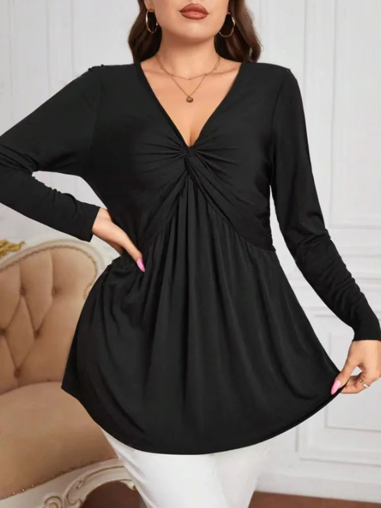 Ruched V-Neck Long-Sleeve Tunic