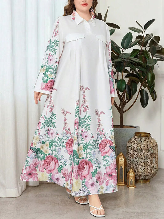 Border-Floral Collared Maxi Dress
