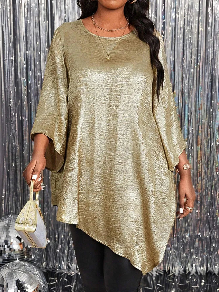 Metallic-Look Asymmetric-Hem Tunic