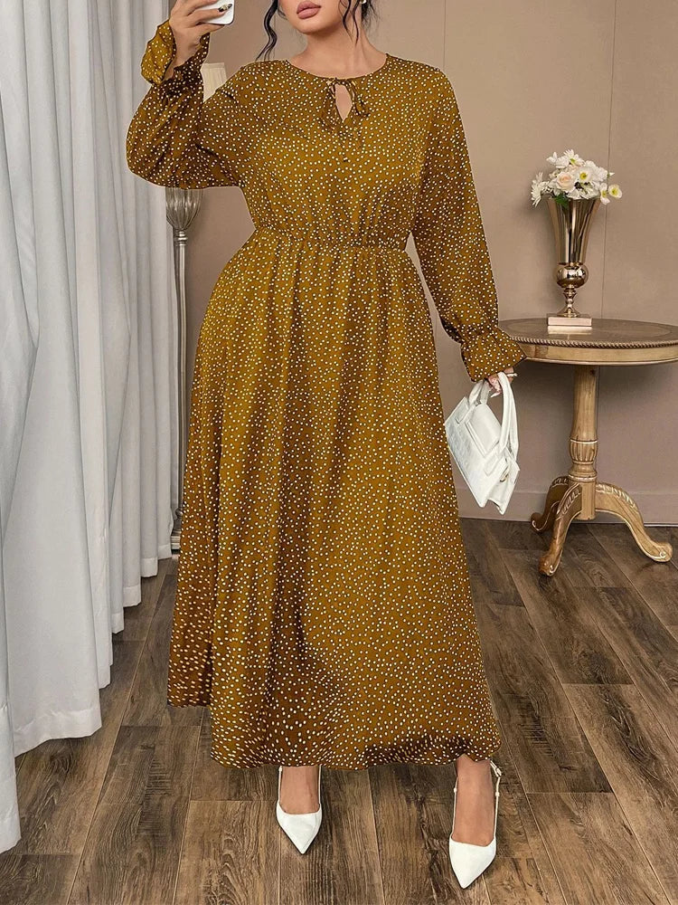 Micro-Dot Tie-Neck Maxi Dress