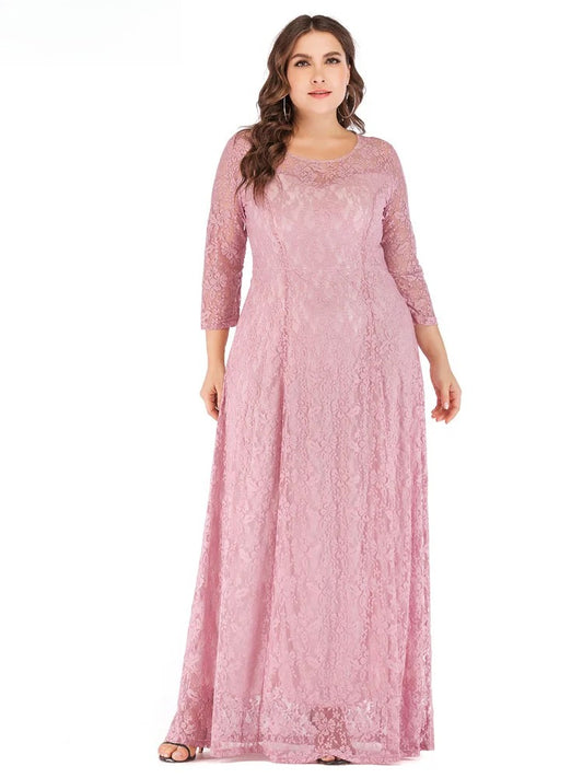 Three-Quarter-Sleeve Lace Maxi Dress
